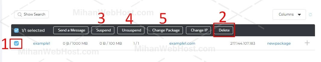 آموزش حذف یک اکانت در نمایندگی دایرکت ادمین