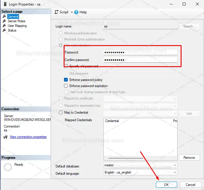 مراحل تغییر رمز عبور با استفاده از رمز فعلی SA